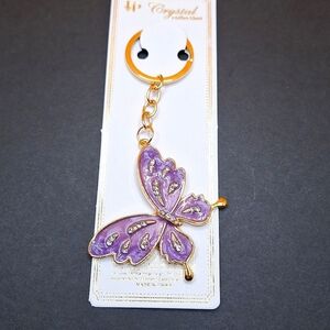 Purple Butterfly keychain sparkle  dangle charm keyring accessory